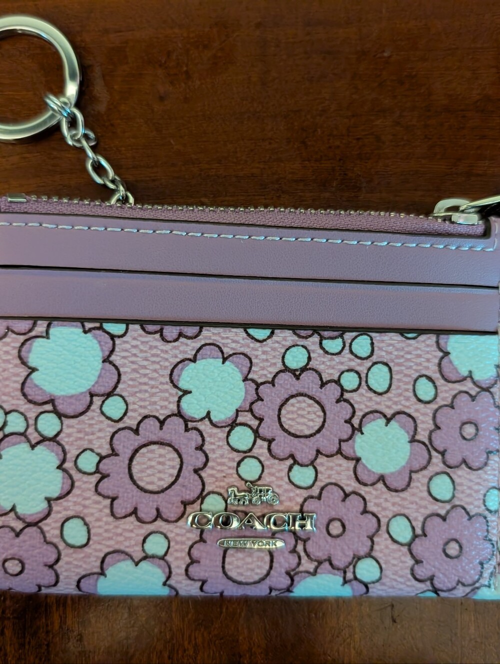 COACH Floral Zip Wristlet in Pink & Mint
